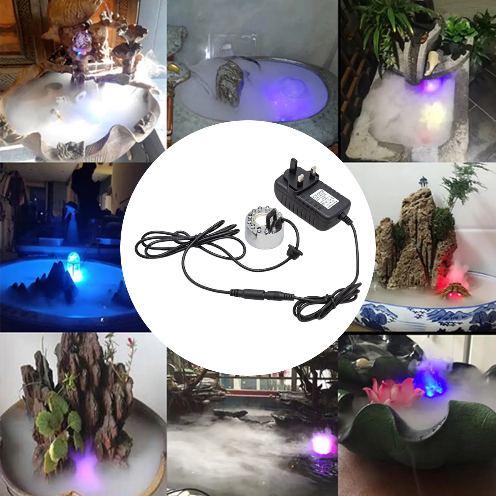 Ultrasonic Mist Maker para Fonte de Água, Fogger, Umidificador, Nevoeiro Máquina, Luz colorida, Água Lagoa, Aquário, Bonsai