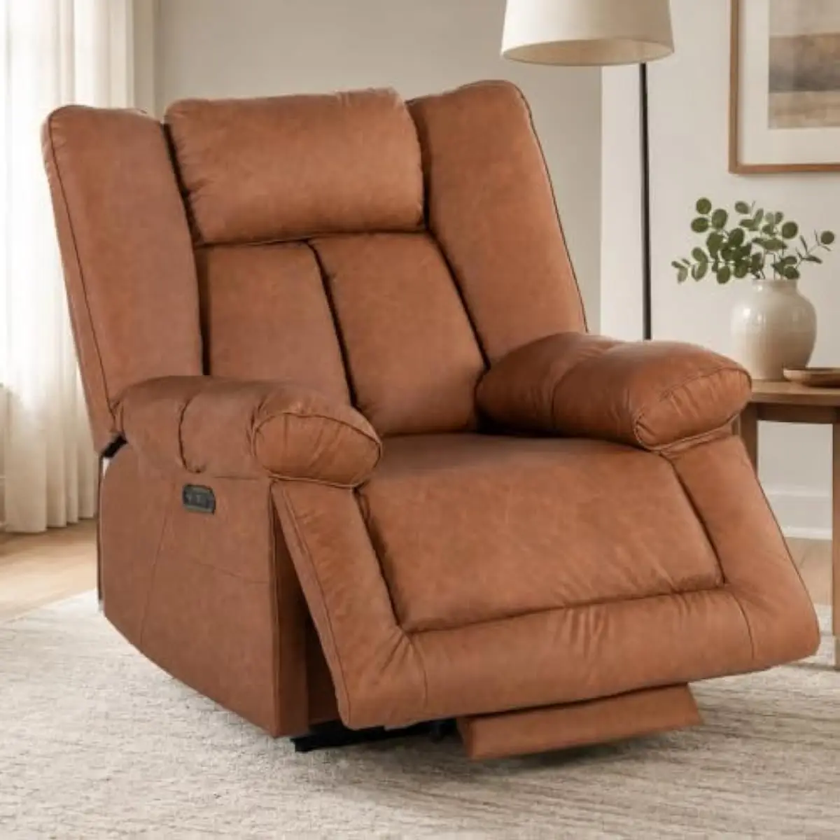 Dual motor power recliner with independent backrest and headrest control, 400 lb capacity, extra wide footrest, USB plus Type-C