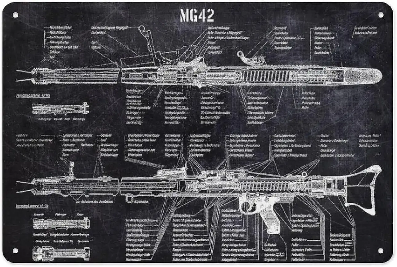 Metal Tin Sign 12 X 8 Inch - Mg42 Toy Structure Diagram - Poster Metal Plaque, For Gun Lovers Home Office Wall Decor sign