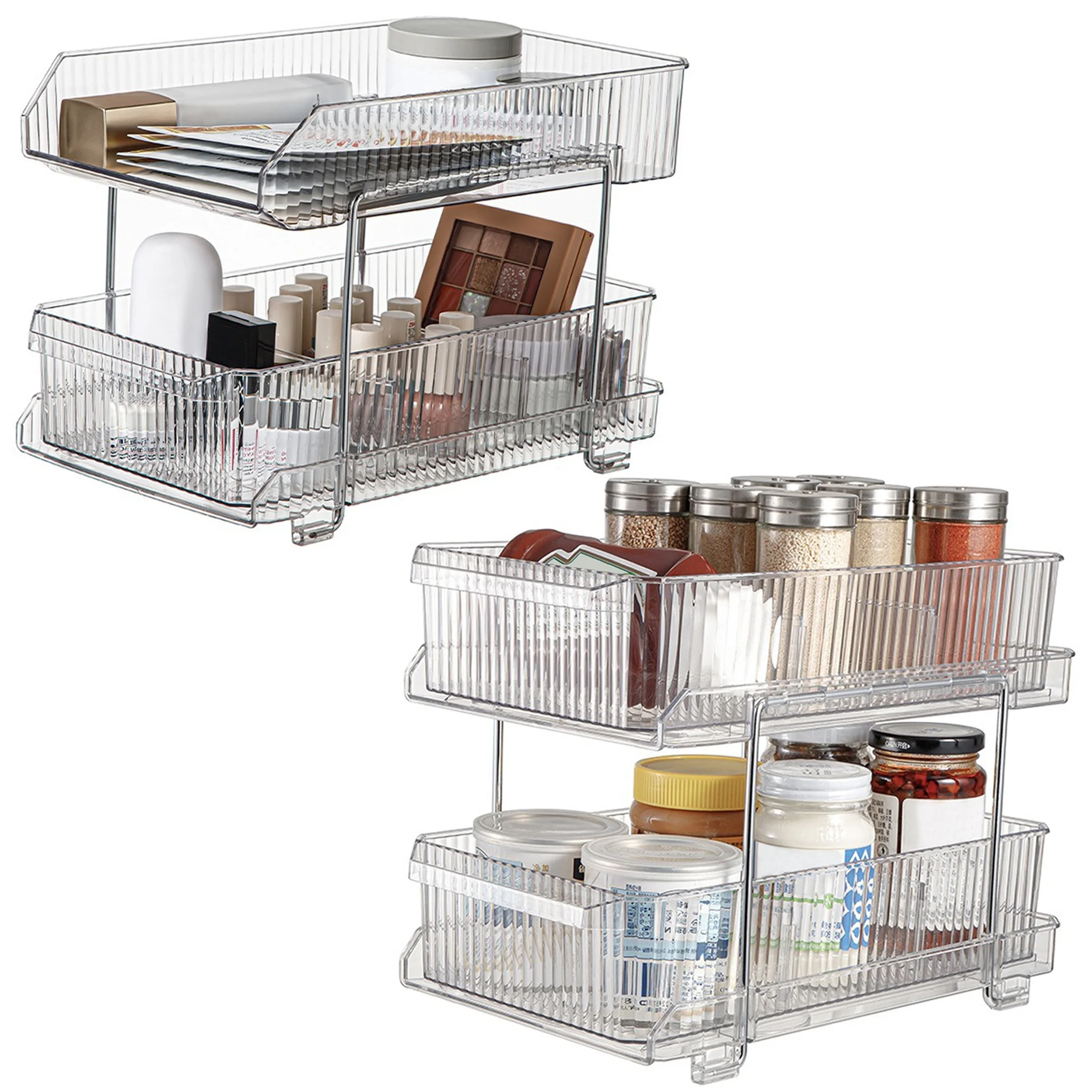 1pc 2-Tier Clear Under Sink Organizers And  Medicine Cabinet Organizer With Dividers, Pull Out Kitchen Pantry Shelf Cupboard Clo