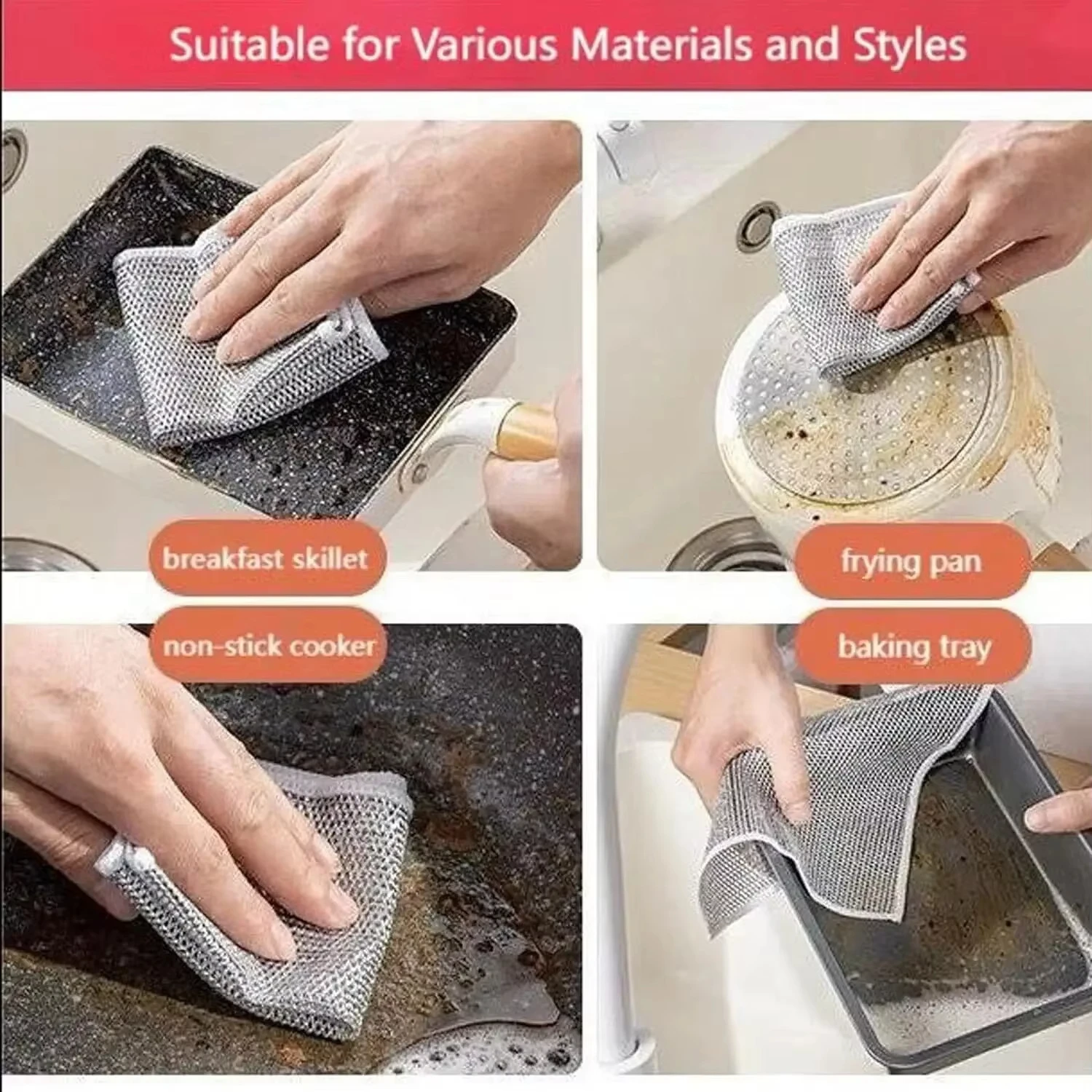 Steel wire dishwashing cloth, oil-resistant steel wire ball sponge, double-sided silver wire imitation steel wire