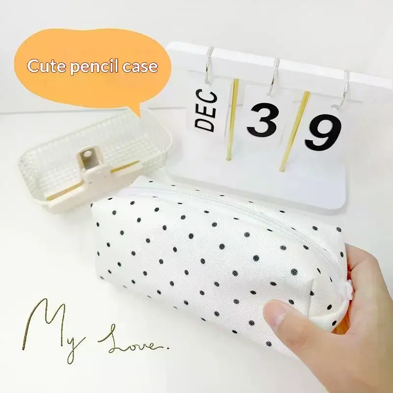 Polka Dot Design Pencil Case Large-capacity Soft Touch Pen Bag Stationery Pouch Stationery Organizer Back To School 1PC