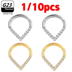 1/10PCS Ring Drop Titanium Piercing Earring Segmental 1.2MM Clicker With Crystals G23 F136 Tear Hinged Tragus Labret Cartilage