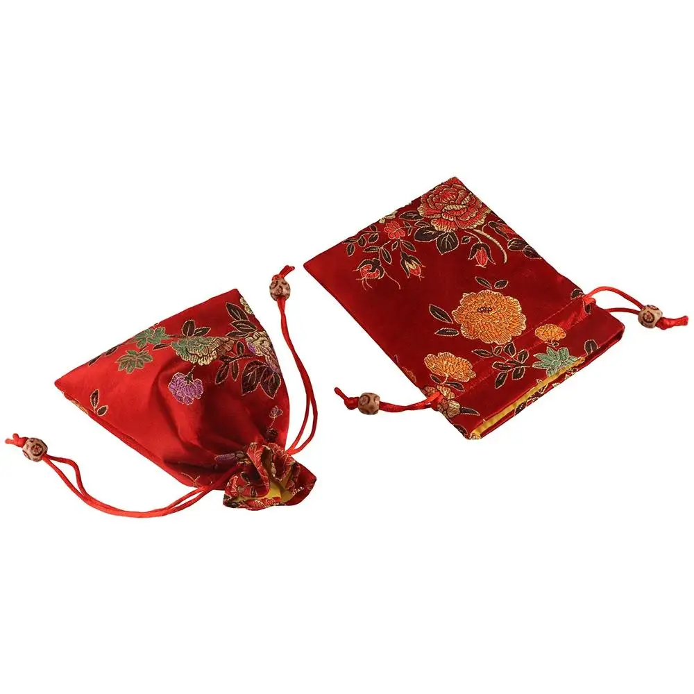 Floral Embroidery Flower Drawstring Bag Chinese Style Candy Bag Jewelry Packing Bag Large Capacity Hanfu Wrist Bag Small Wallet