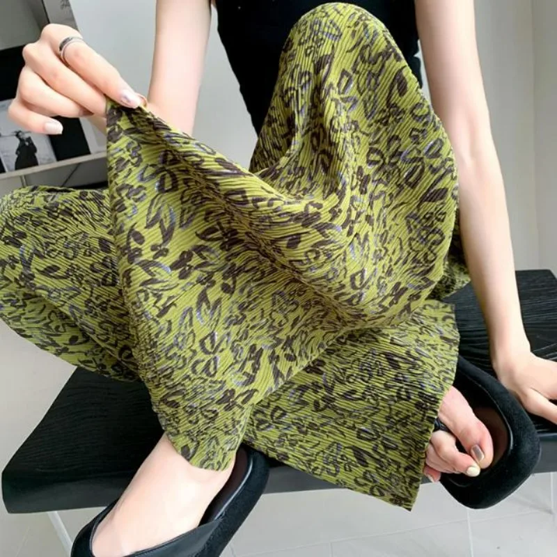 

Tie-dye Wide-leg Women's Summer Thin High-waisted Loose Drape Green Floor-mopping Trousers Straight Casual Sunscreen Pants