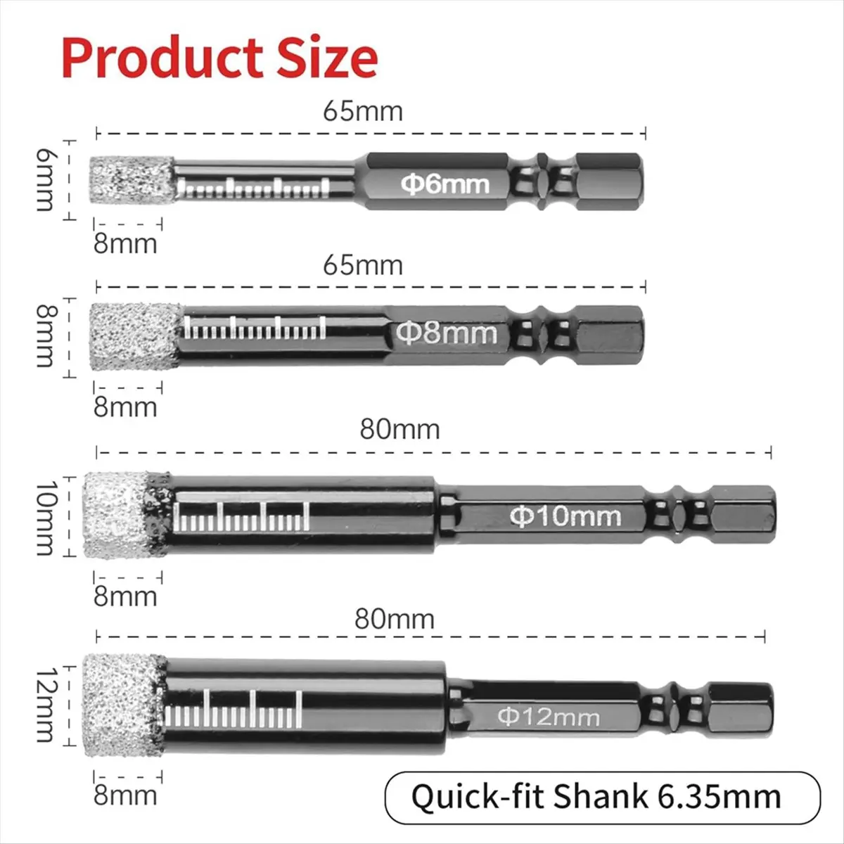 

5 шт., набор сухих алмазных сверл для плитки, стекла, размером 6/8/10/12 мм AC79