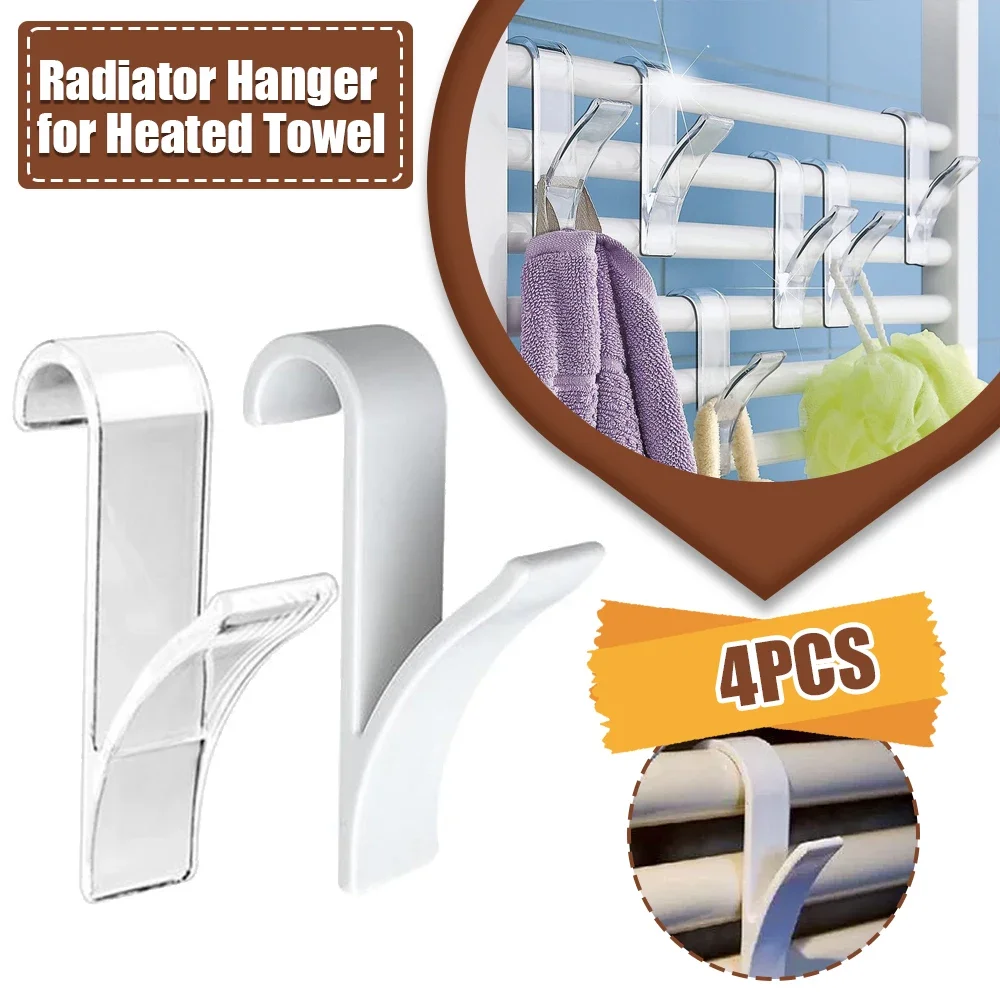 4pcs Hanger for Heated Towel Radiator Rail Bath Hook Holder Clothes Hanger Bathroom Drying Towel Scarf Rack Coat Holders