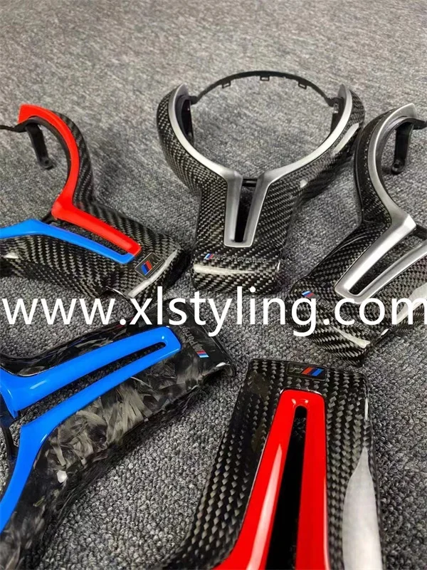 Carbon Fiber Steering Wheel Trim For  F80 M3 F82 F83 M4 F10 M5 F06 F12 F13 M6 Red silver blue Trim Optional