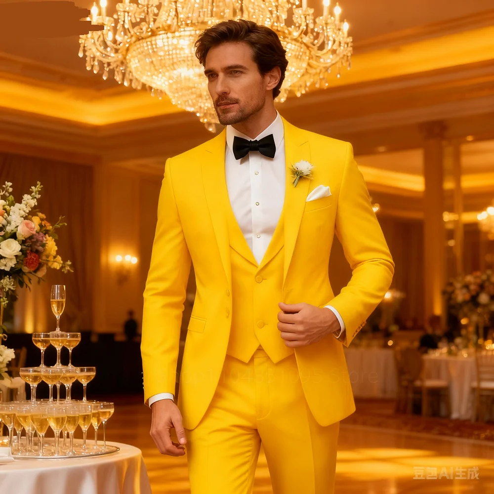 

Brown Peak Lapel 3 Piece Men's Tuxedos Fashion Single Breasted Formal Men's Clothes Intelligent Casual Wedding Tuxedos