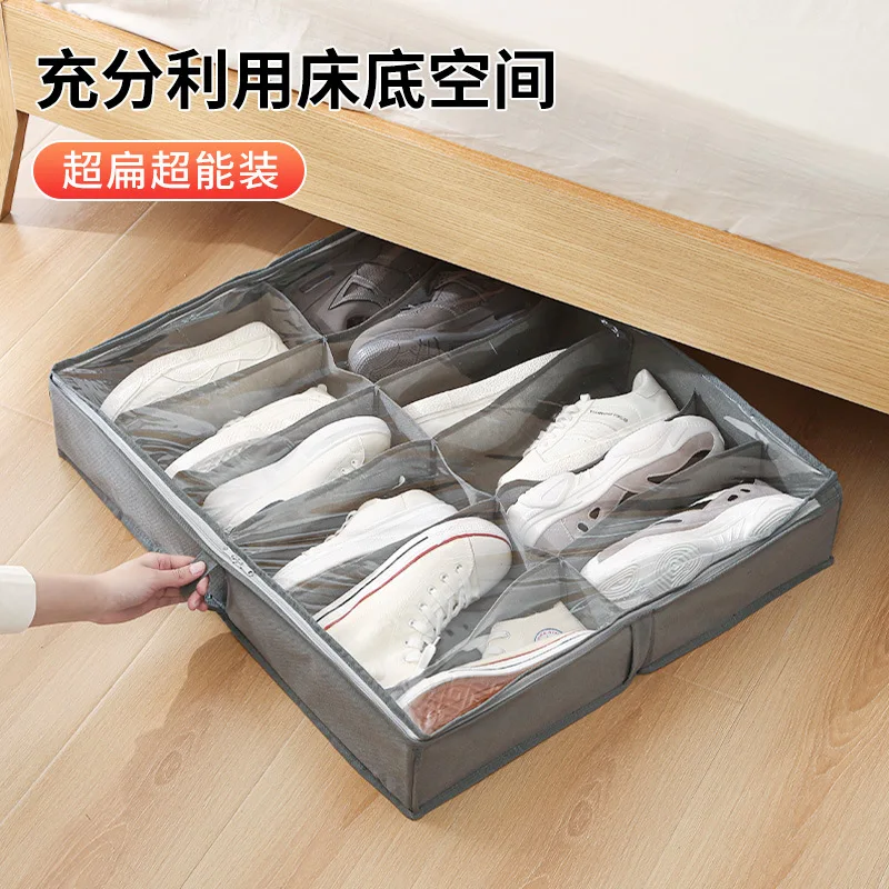 New Fabric Shoe Box Household Dormitory Bed Transparent Shoe Storage Box Foldable Grid Shoe Storage Box Home Organizer sac