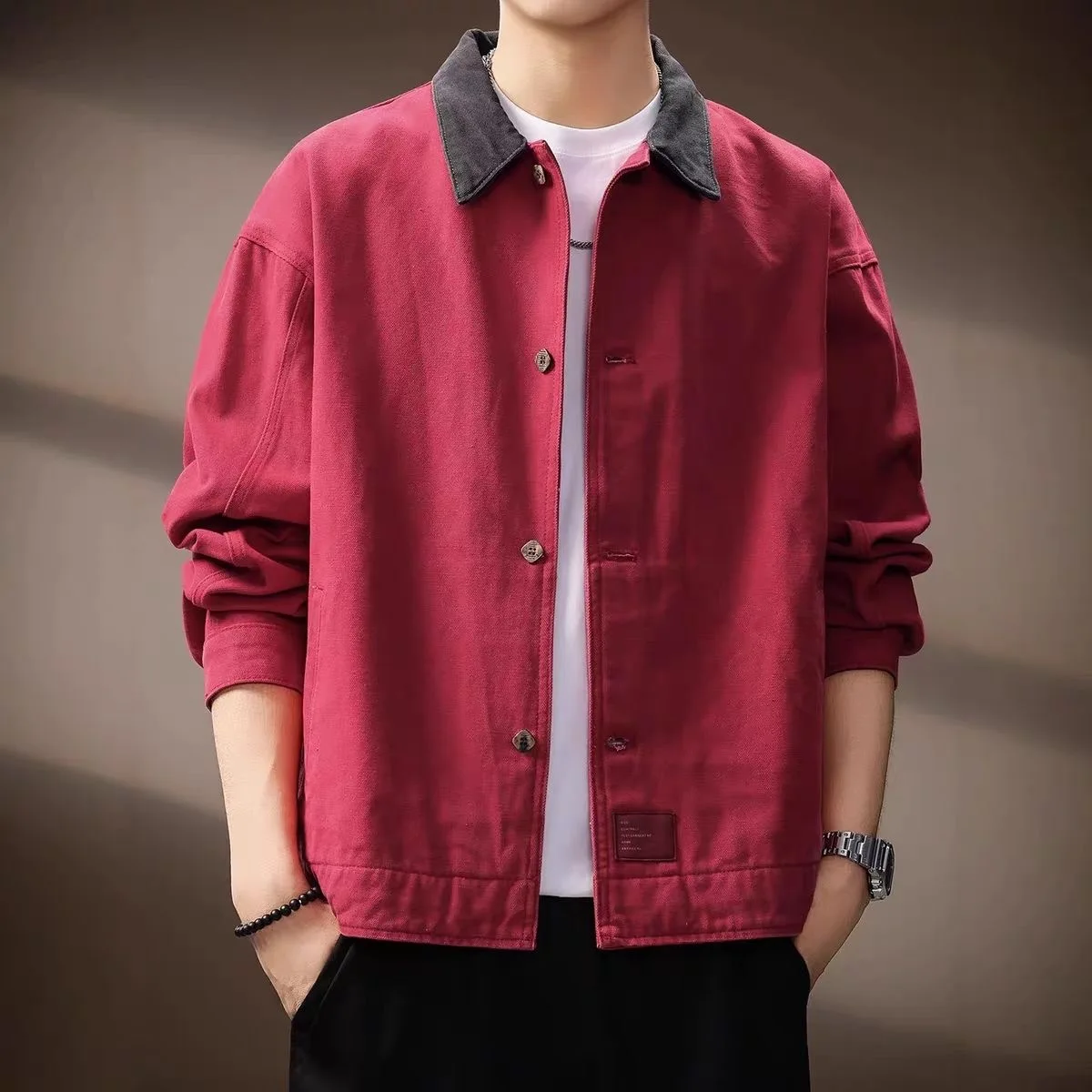 New Spring/Autumn Fashion Solid Color American Retro Sports Work Jacket Men's Casual Loose Plus Size High Quality Coat M-4XL
