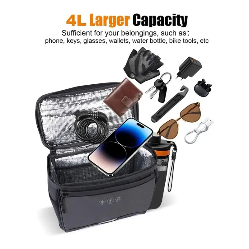 Front Bike Phone Bag With Touch Screen Insulated Waterproof Handlebar Crossbar Bag For Mountain Bikes For Outdoor Hiking