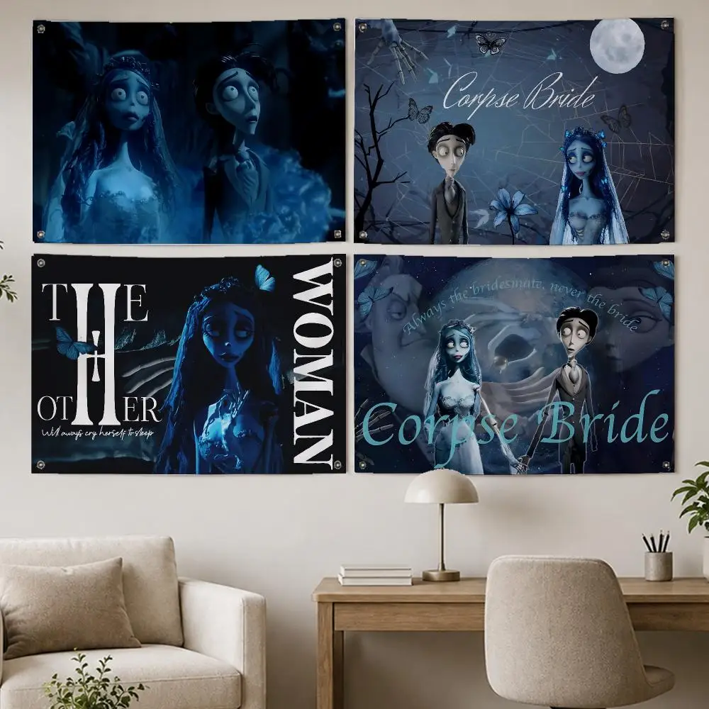 Tim Burton Corpse Bride Flags Room Home Decor Wall‑Hanging Art Banner, Outdoor for Bedroom Party Background Decoration