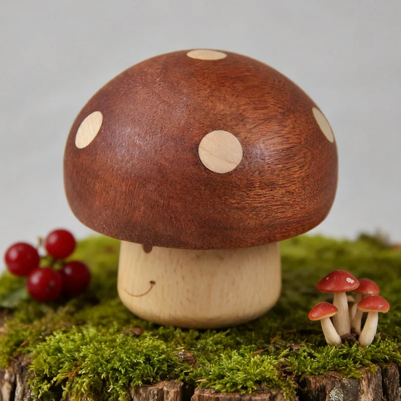 Ebony Rotatable Mushroom Music Box Desktop Fun Solid Wood New Family Ornament Bedside Cute Gift