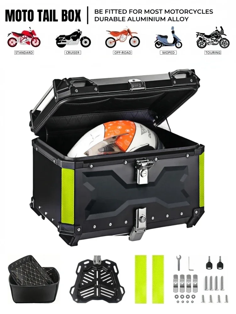 45L/55L Universele Motorcycle Top Box Aluminium Staart Box Motorfiets Kofferbak Achterbagage Case Waterdichte Motor Top Case Toolbox - afbeelding 2
