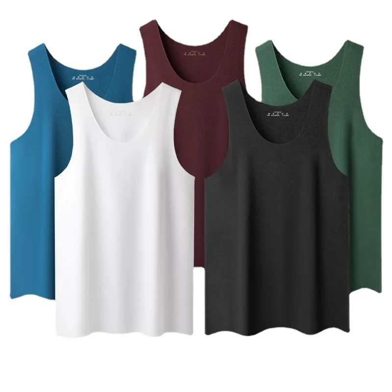 Men's vest tops round neck seamless Modal cotton summer sports slim fit hurdle fitness base sweatshirt suspender vests T-shirts