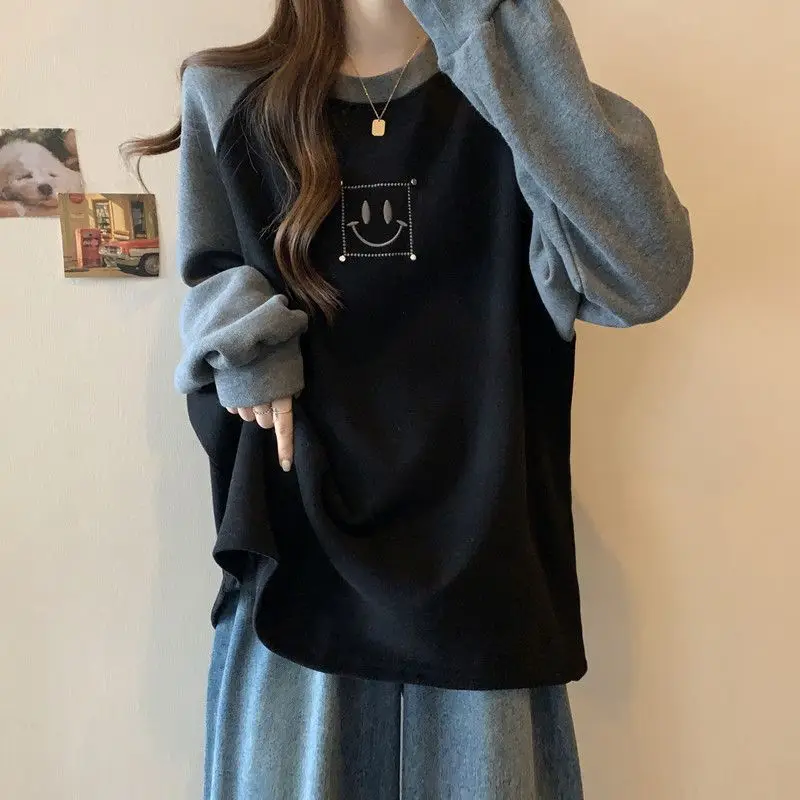 Chemise intérieure chaude en polaire pour femme, nouveau Style, ample, amincissante, épaisse, surdimensionnée, bloc de couleurs, automne hiver