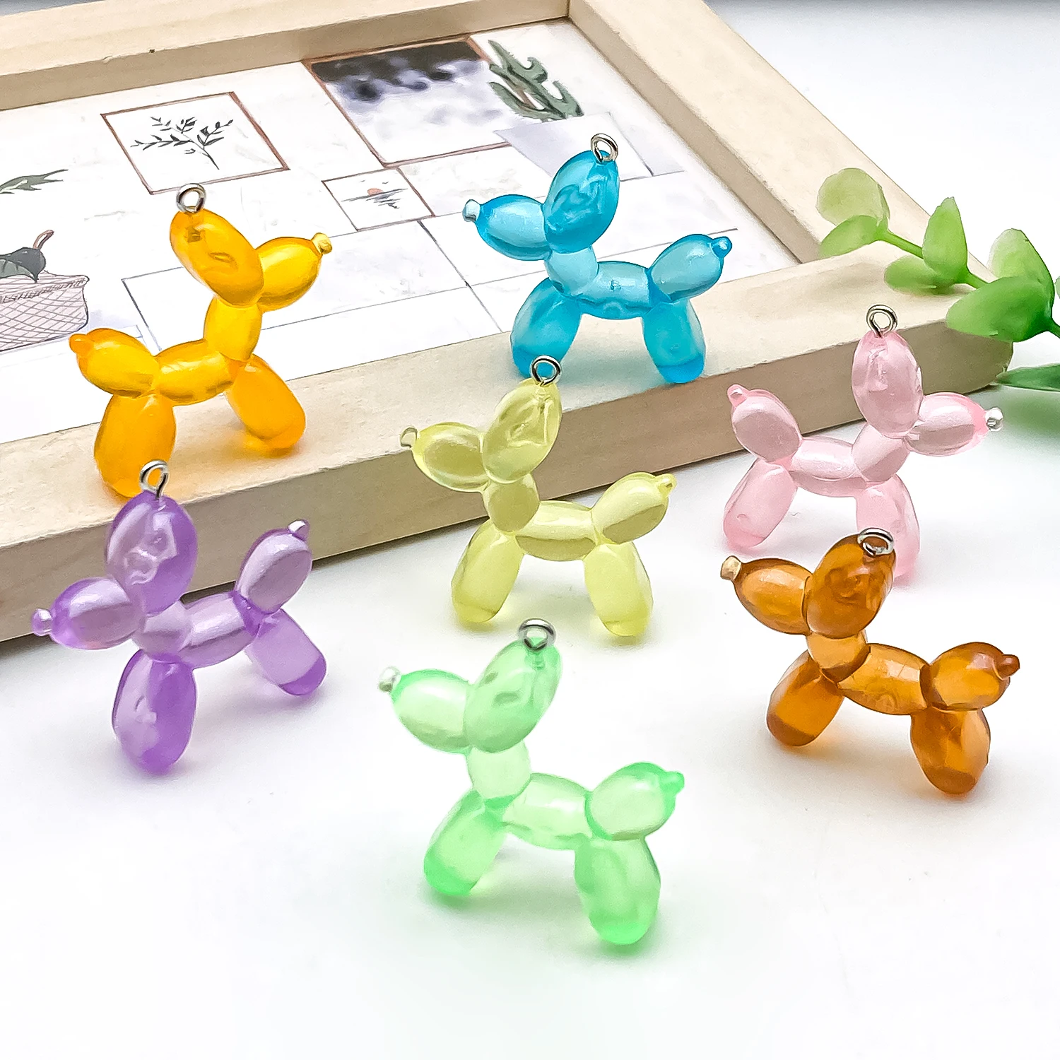 10pcs resin animal stereo balloon dog series charms pendant suitable for DIY making necklace keychain bag ornament accessories