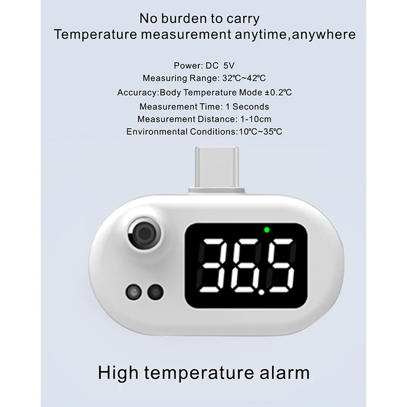 Mobile Phone Thermometer Non-Contact With LED Digital Display Portable Rapid Measurement For Android Type-C