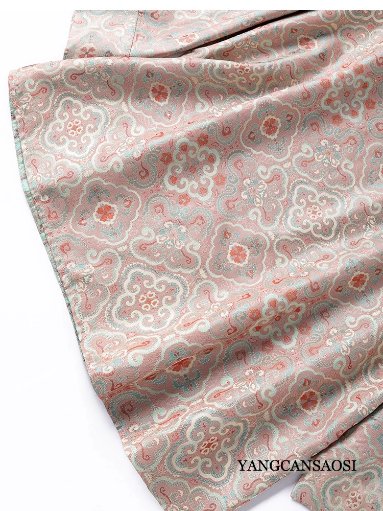 Double Sided Chinese Style 100% Natural Mulberry Silk Jacquard Shu Brocade Loose Round Neck Three-quarter Sleeve Shirt