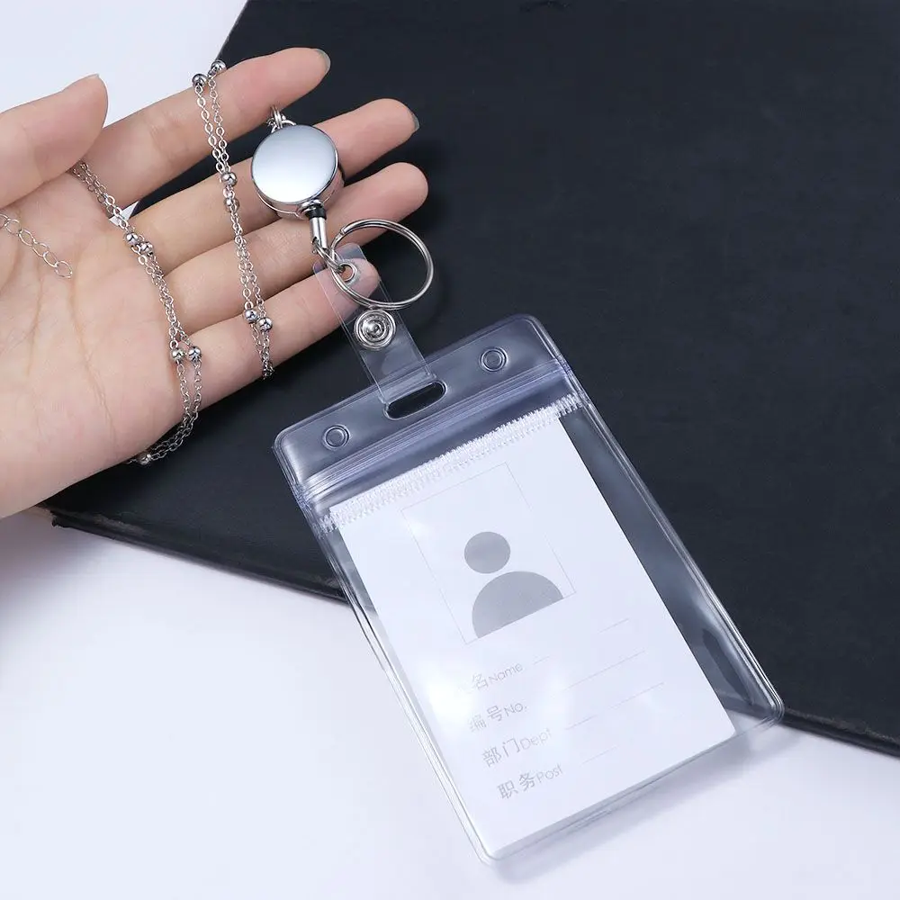 Waterproof Name Card Keychain DIY Beaded Lanyard Retractable Badge Reel Lanyard with ID Card Holders Badge Holder Necklace