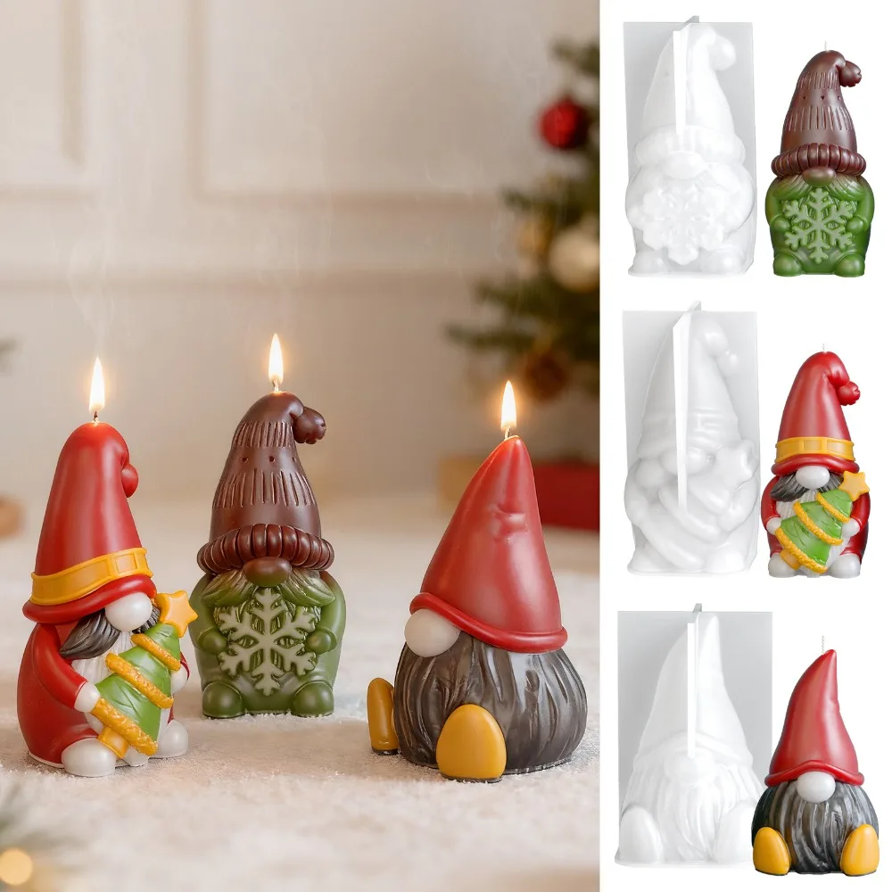 Christmas Dwarfs Silicone Candle Molds DIY Dolls Hold Xmas Trees Snowflake Gypsum Plaster Mould Craft Art Ornament Candle Mold