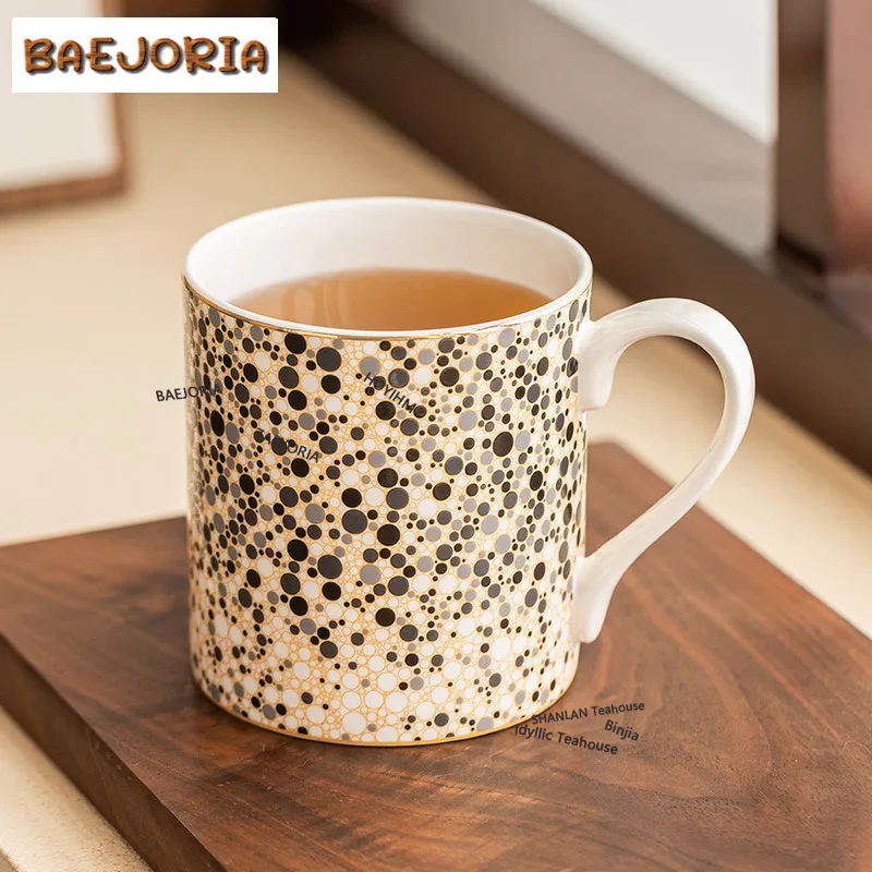 BAEJORIA 400ml Exquisite Gold Drawing Leopard Print Bone China Coffee Mug Office Work Mug Cappuccino Latte Cup Teacup Drinkware