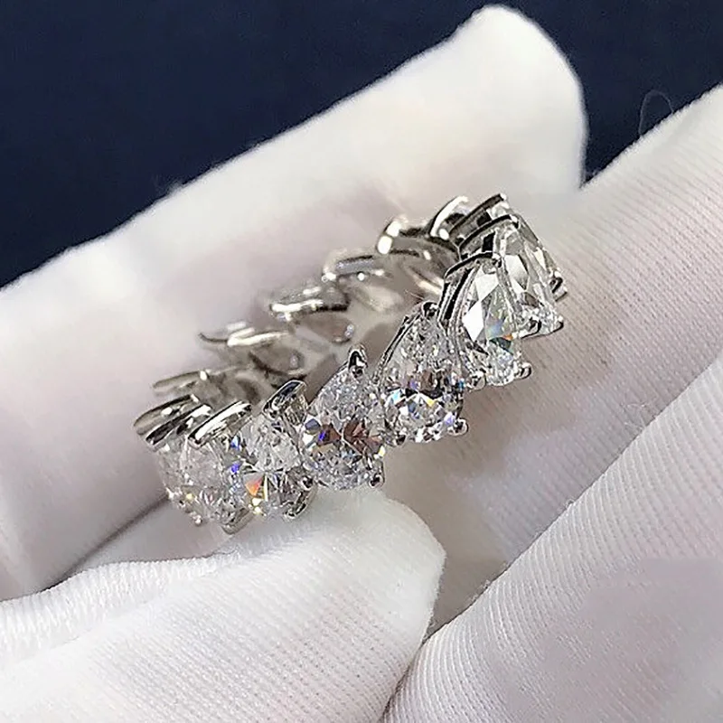 

Eternity Pear cut Lab Diamond Ring White Gold Filled Bijou Engagement Wedding band Rings for Women men Luxury Party Jewelry