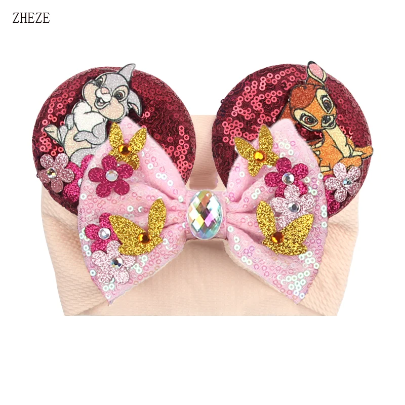 10Pcs/Lot New Design Mouse Ears Headwrap For Baby Girls Sequin Bow Headband Turban Christmas Festival Party DIY Hair Accessories