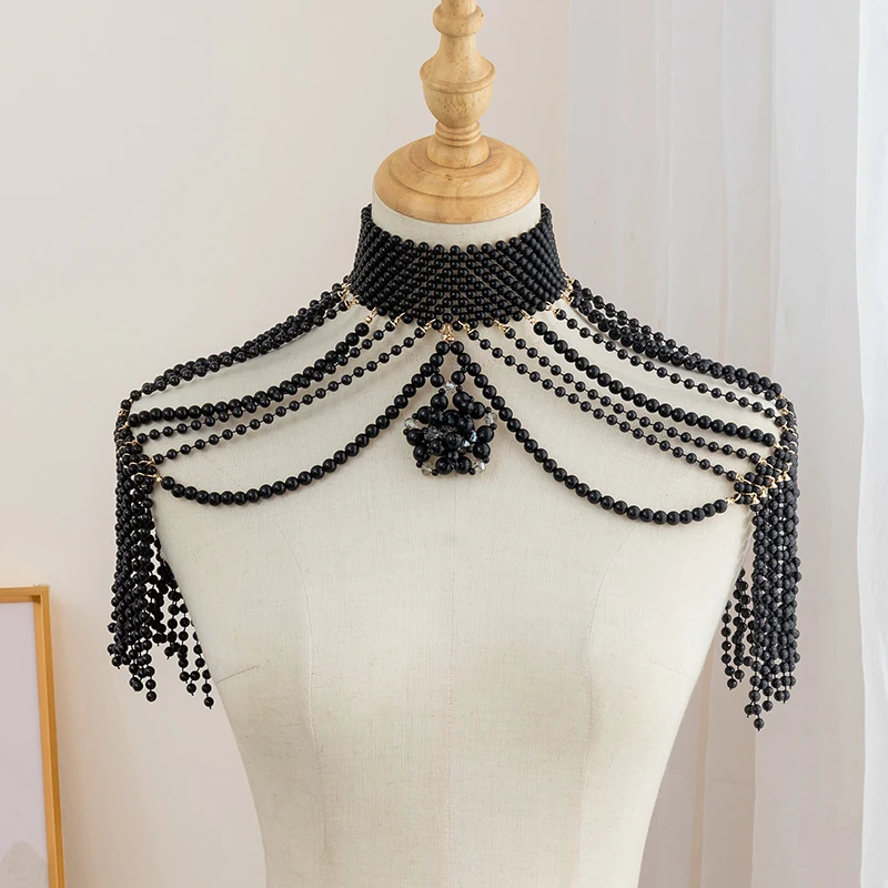 Europe and the United States new fashion personality necklace female dress shoulder chain body chain fringe multi-layer pearl ne