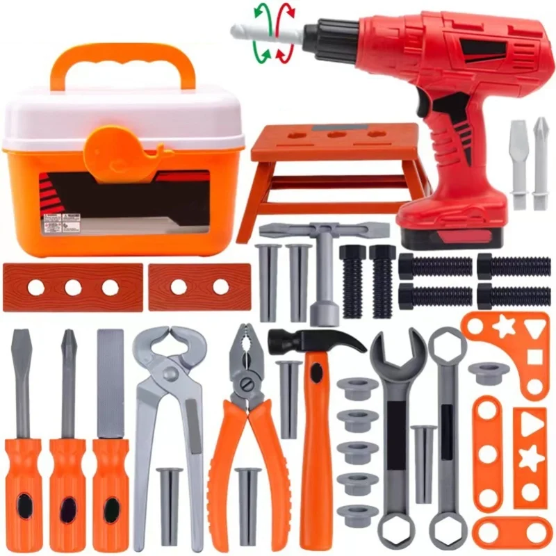 42pcs Kids Tool Set With Electric Toy Drill For Boys Stimulate Thinking Kids Power Construction Pretend Play Tools