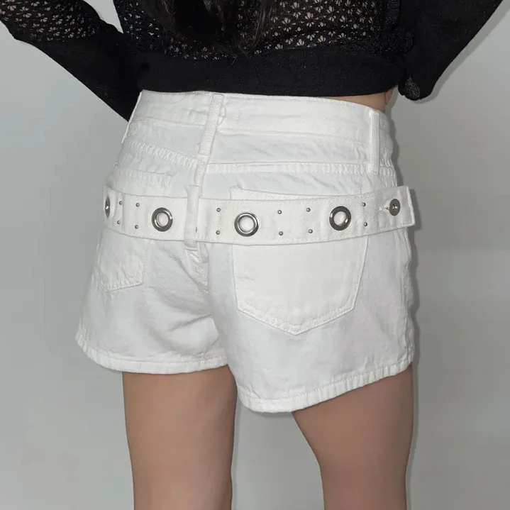 

High Waist Denim Shorts Japanese Street Style Spicy Girl Personality Button Hole Belt Design Versatile Ladies Jeans Shorts