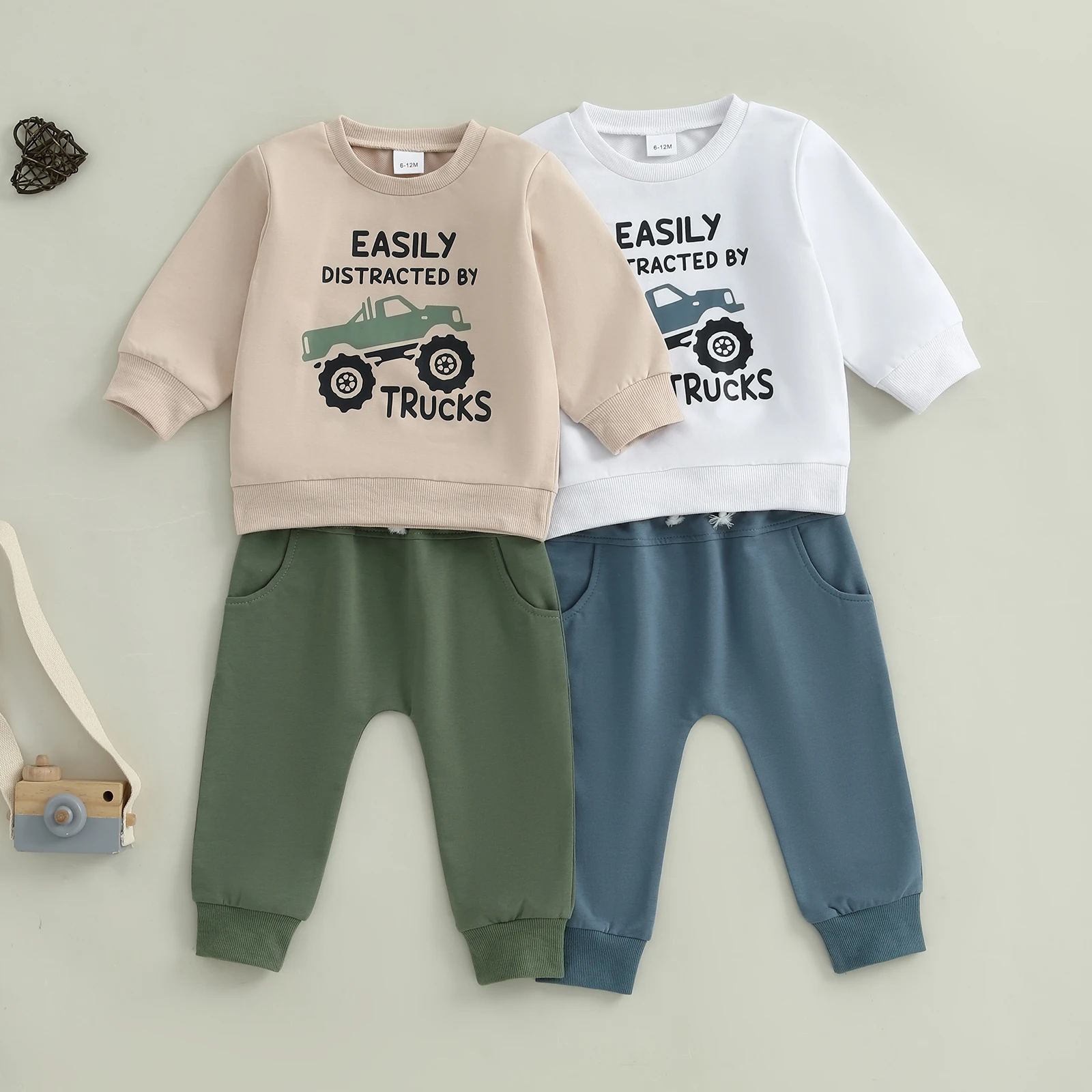 

Lioraitiin Toddler Baby Boys Fall Set Truck and Letter Pattern Long Sleeve O-Neck Pullover Elastic Waist Bow Pants 2Pcs Outfits