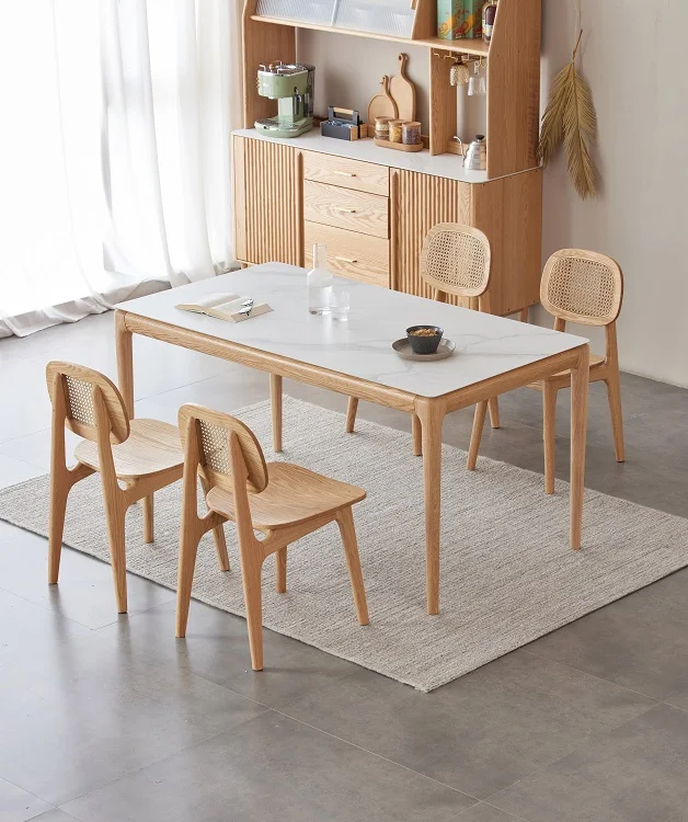 

Modern Home Furniture Kitchen Dining Room Cherry Wood Table Sintered Stone Rectangular Dining Table