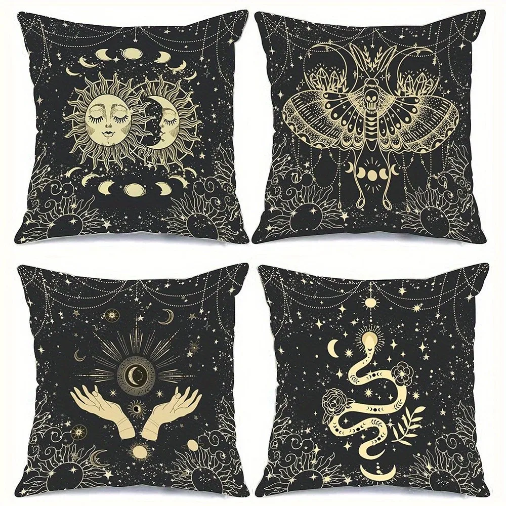 Cosmic Symbols: Sun, Moon, Moth, Snake Pillow Covers Pattern Cushion Cover Suitable For Sofa Bedroom Car Pillow Cover