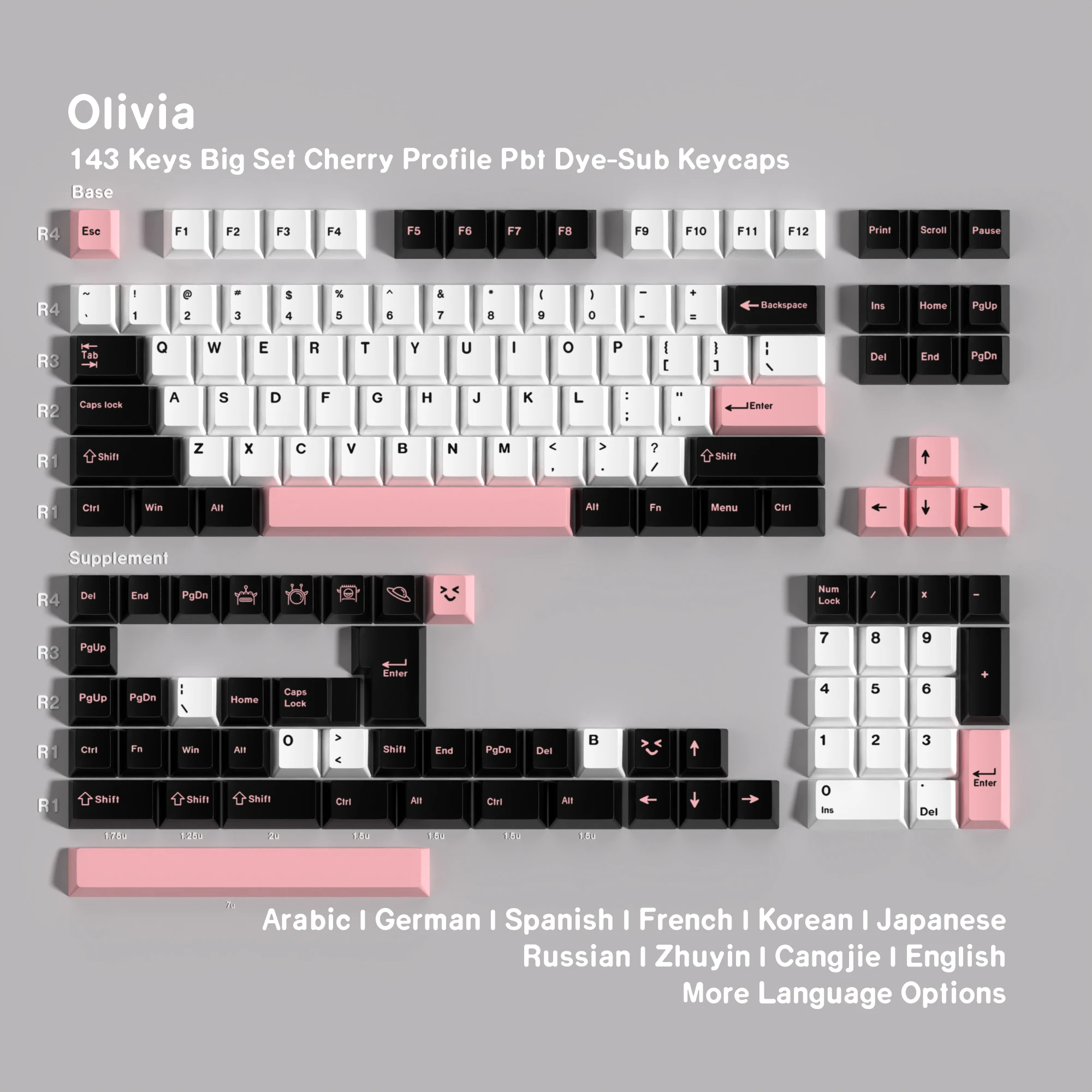 

GMK Olivia Keycaps Dye Sub German Korean Spanish Arabic French Russian Abnt-2 Big Set 143 Keys For Mechanical Keyboard