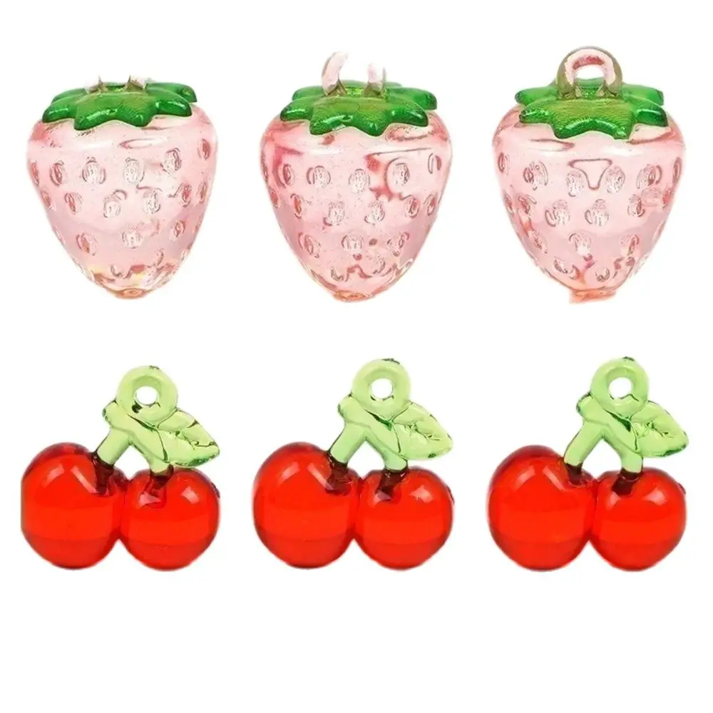CH57 3D Transparent Cherry Strawberry Pendant with Hole Keychain Bag Jewelry Pendant DIY Resin Accessories