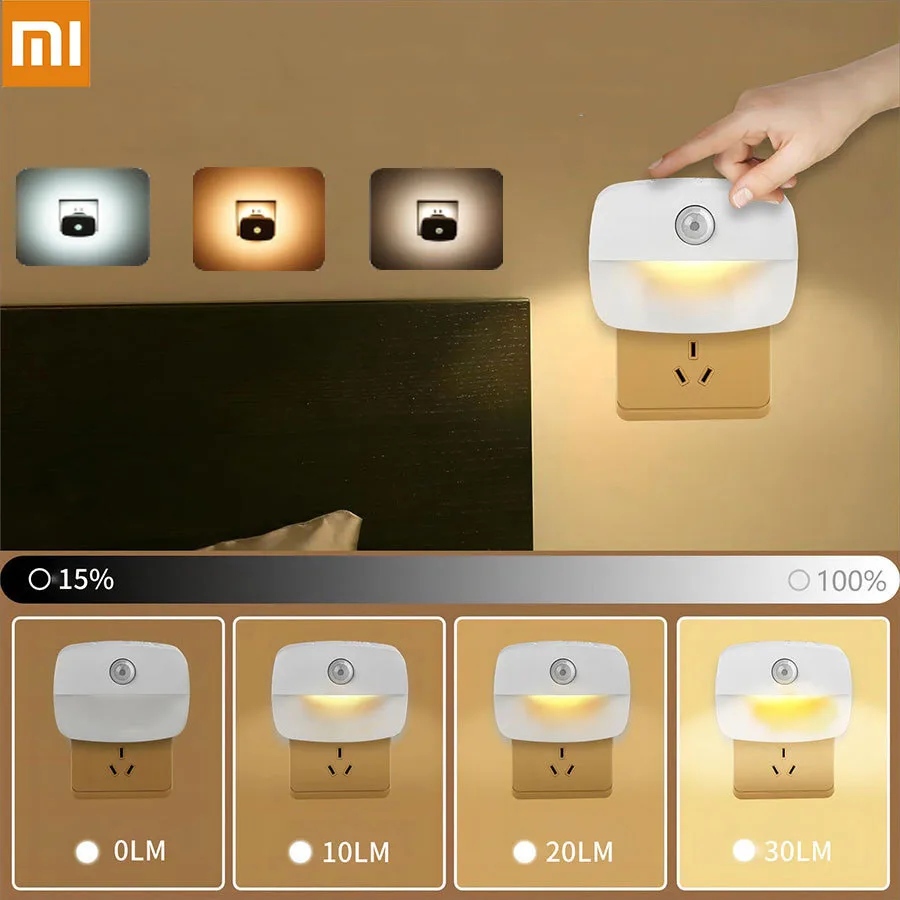 

Xiaomi LED Night Light With Motion Sensor Socket EU US Plug Wall Lamp 3 Light Modes Touch Dimming For Kitchen Bedroom Bedside