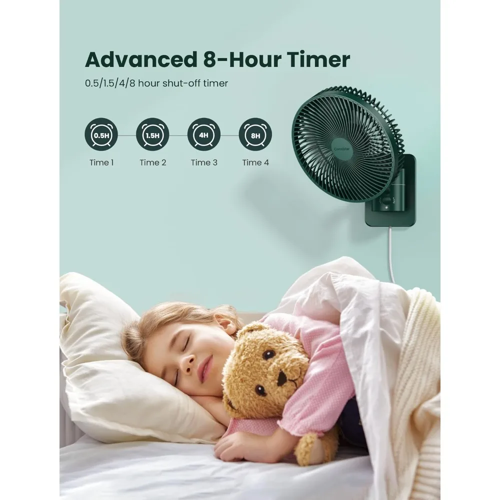 Wall Mounted Oscillating Fan with Remote and Timer,8.5 Inch Small RV Fan with 4 Speeds, 90° Oscillation, 120° Adjustable Tilt