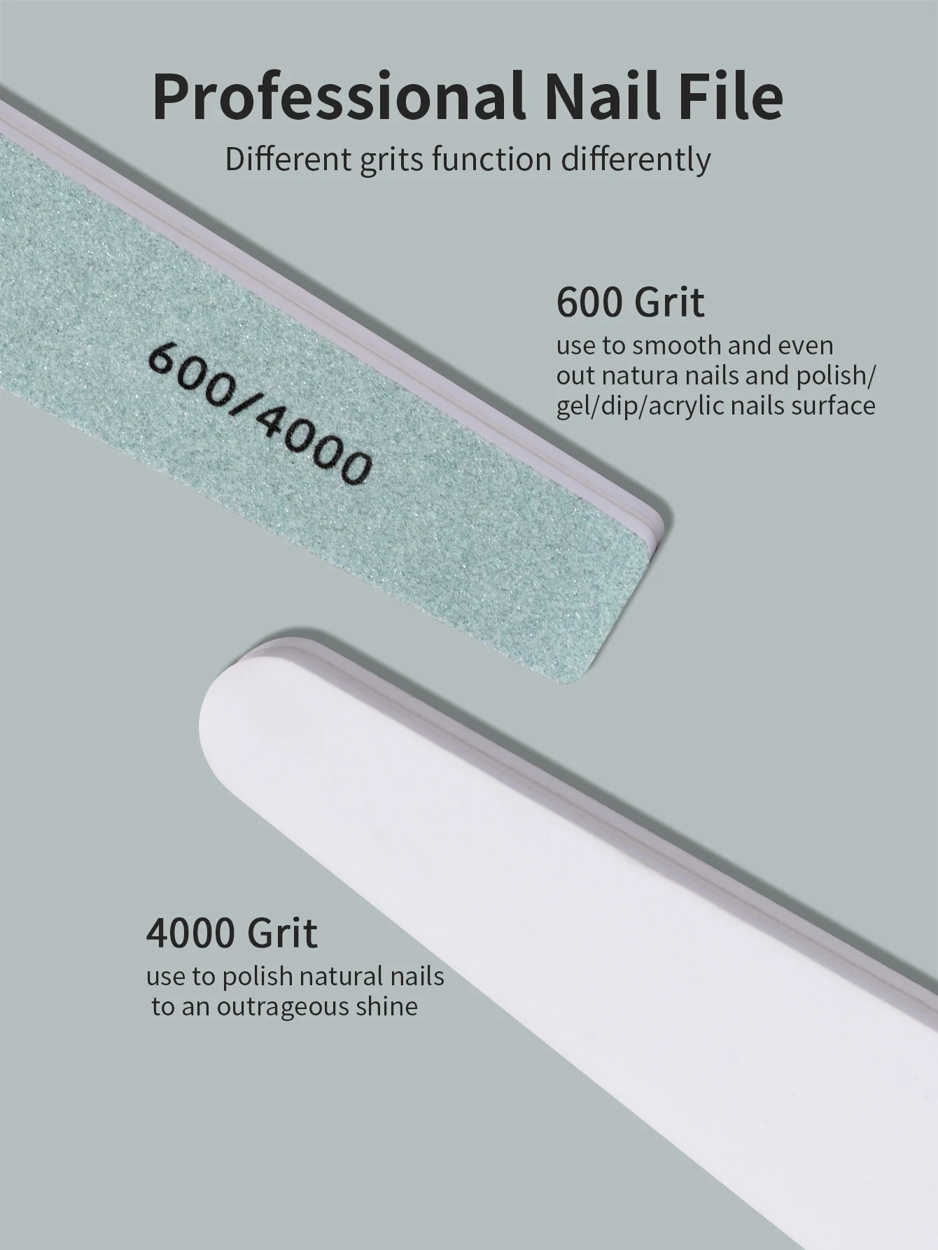 RS 1/5/10 قطعة مبرد أظافر الملفات قطاع 600/4000 حصى الرملي تلميع طحن مانيكير تألق الإسفنج التلميع القضبان مسمار أدوات الرسم