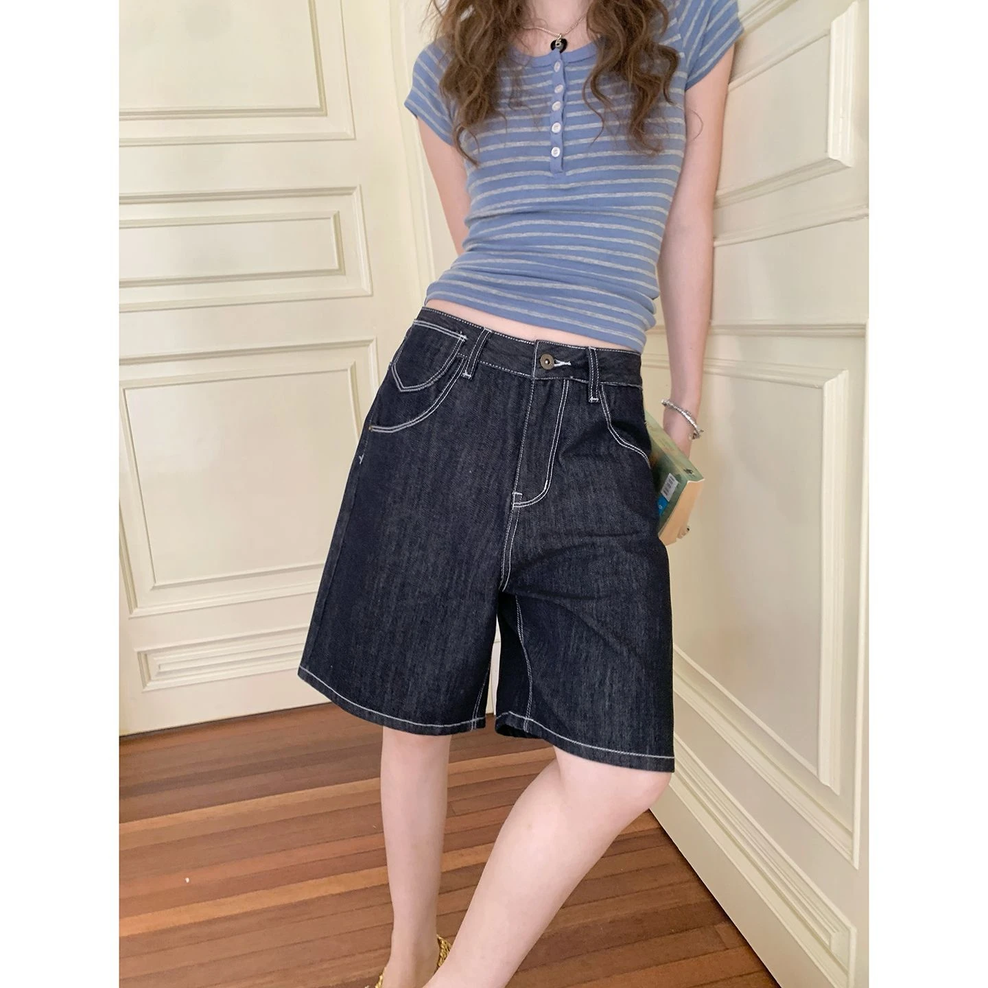ZHISILAO New Vintage Casual Denim Shorts Women Y2k Loose Knee Length Jeans Shorts Summer 2026 Streetwear