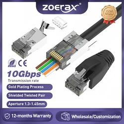 ZoeRax conector CAT6A CAT7, conectores RJ45, paso a través de CAT6A CAT7 blindado, 3 puntas con botas de alivio de tensión, negro