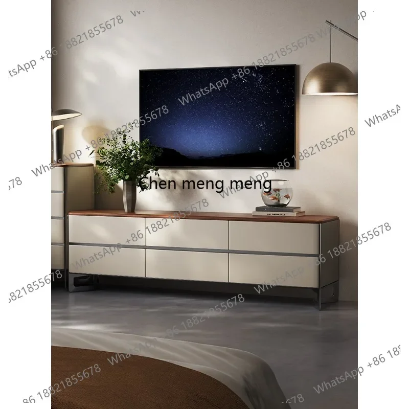 

M46 Italian minimalist TV cabinet, light luxury high-end chest of drawers, high-end leather solid wood storage cabinet