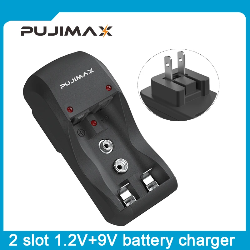 

PUJIMAX 2-Slot Wall Smart Battery Charger 9V Rechargeable Battery and 1.2V AA/AAA Charging Rechargeable Battery EU USPlug