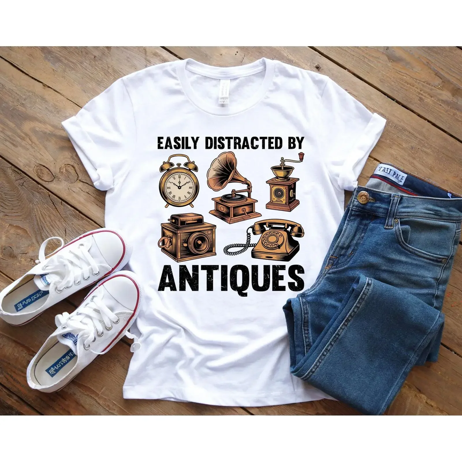 Easily Distracted By Antiques T Shirt Vintage Collector Antique Lover  vintage Washed homme Comfortable Breathable