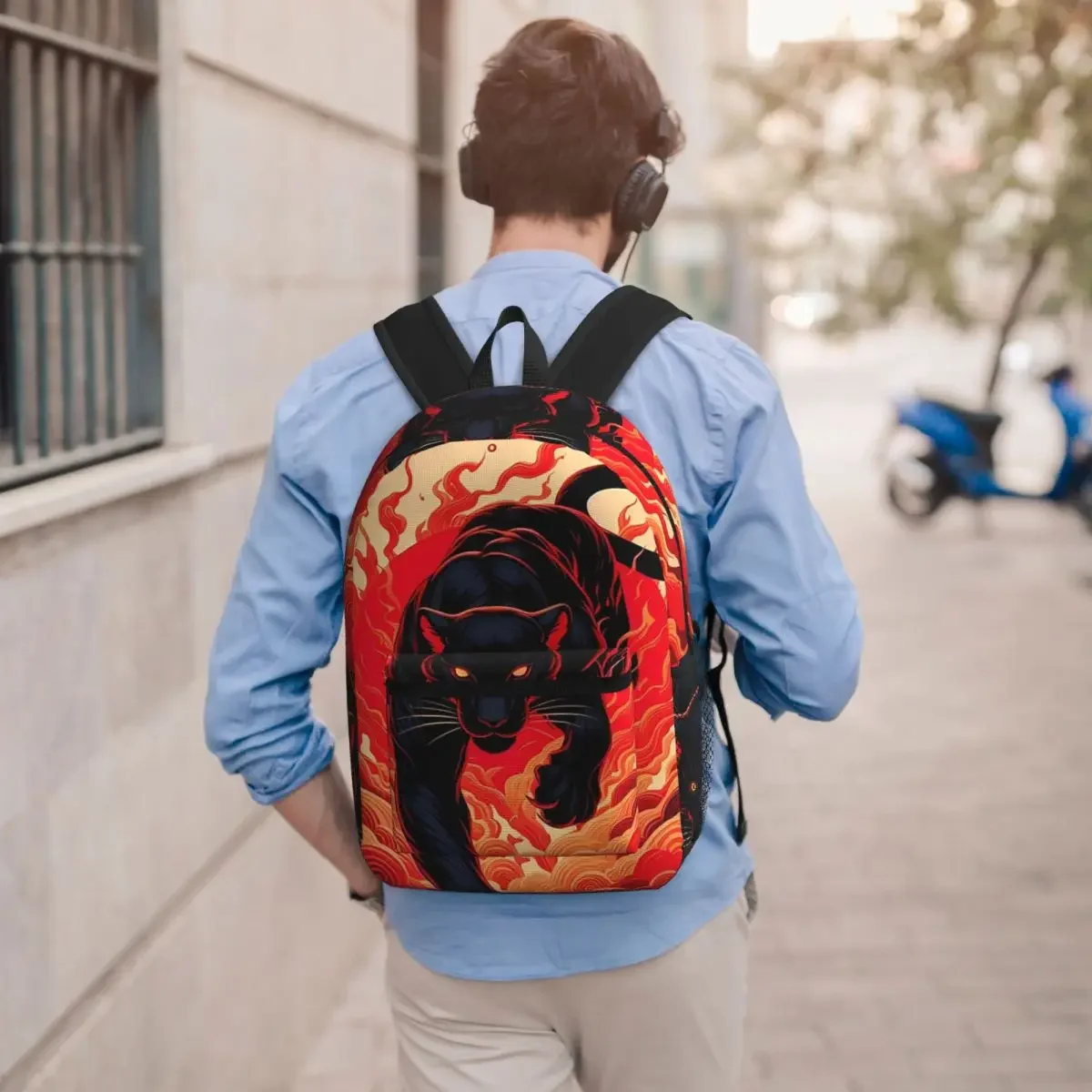 Black Panther Leopard Walking From Flame Student Backpack School Bag Hiking Travel Daypack for Boys Girls Bookbag Shoulder Bags