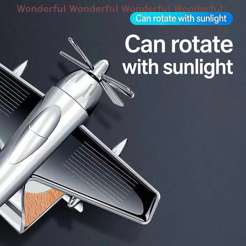 Auto Essential Oil Diffuser Solar Rotating Airplane Fragrance Wooden Base Car Freshener for Dashboard Office Decor Gift Idea
