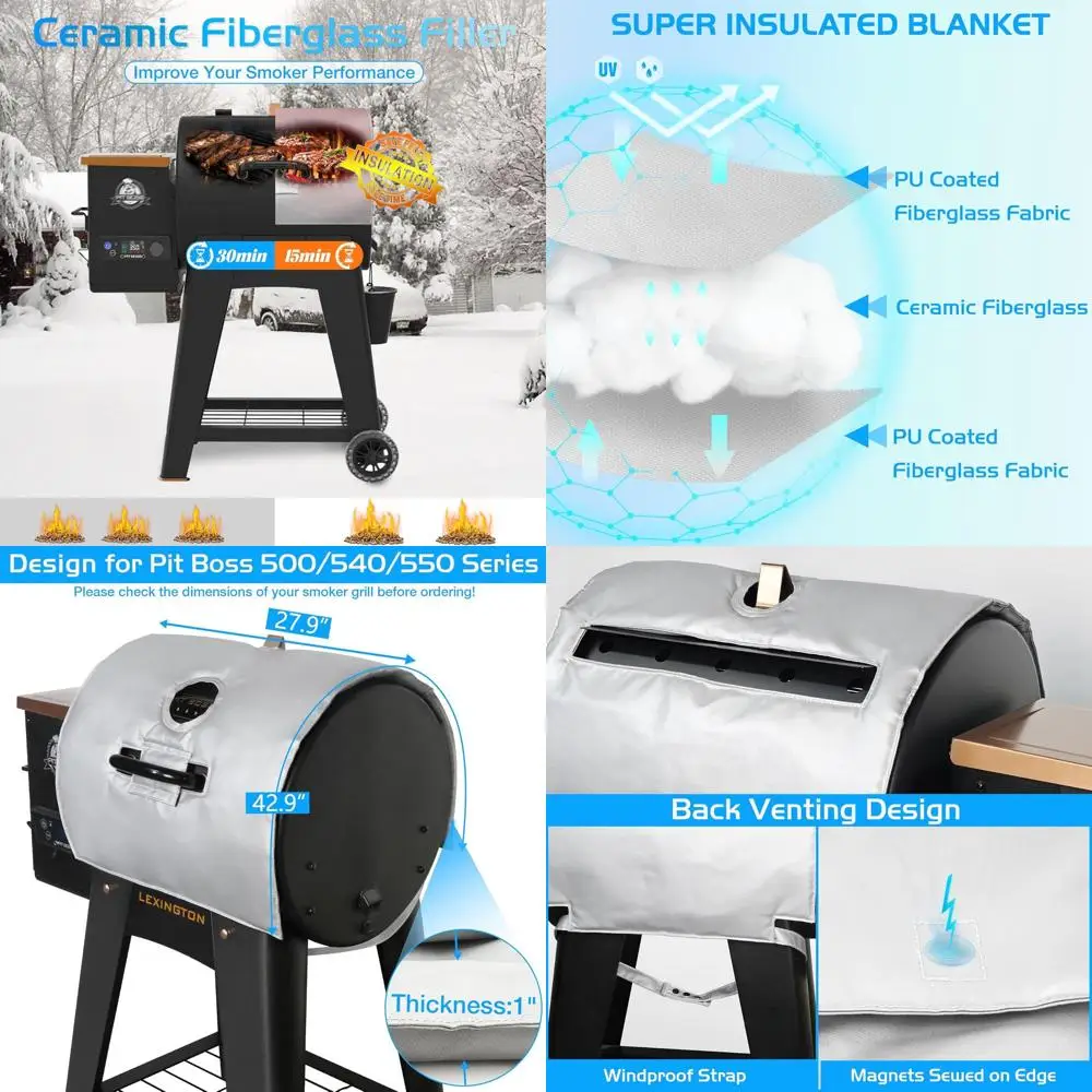 

Lexington Insulated Cover for Pit Boss 500 Seriew Grill Thermal Insulation Blanket Navigator Sportsman 540 550 Wood Pellet Smoke