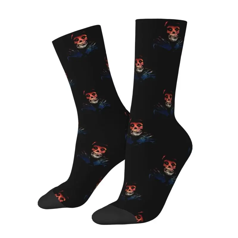 Custom Rock Punk Band Misfits Skull Face Mens Crew Socks Unisex Cool 3D Print Heavy Metal Dress Socks