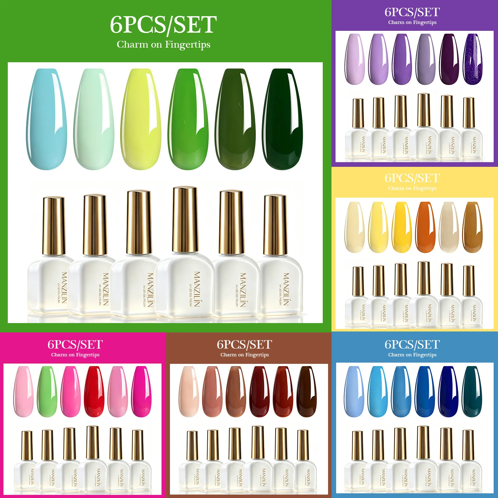 6 Colors Gel Nail Polish Set 12ml Soak Off UV LED Nail Gel Kit Long‑Lasting Popular Trend Color Manicure Varnish Nail Art